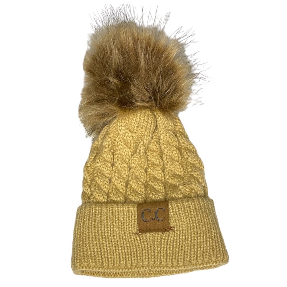 CC Tan Cable Knit Pom Pom Beanie Size 0-6M